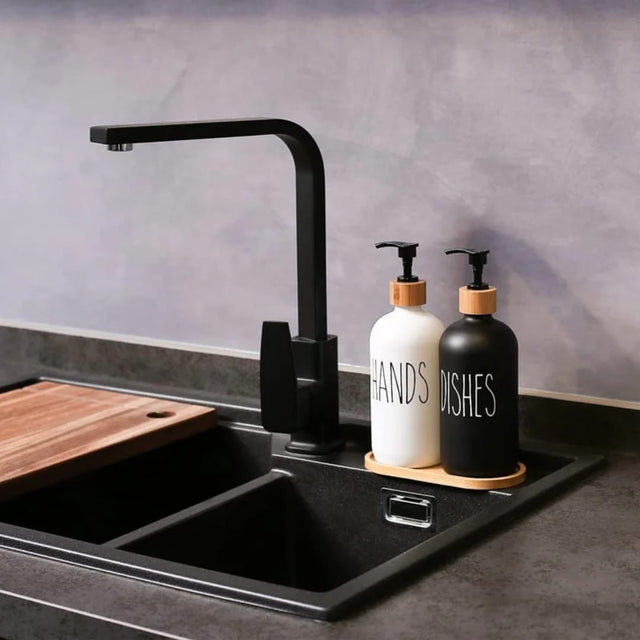 Ceramic Hands & Dishes Dispensers with Bamboo Holder njr