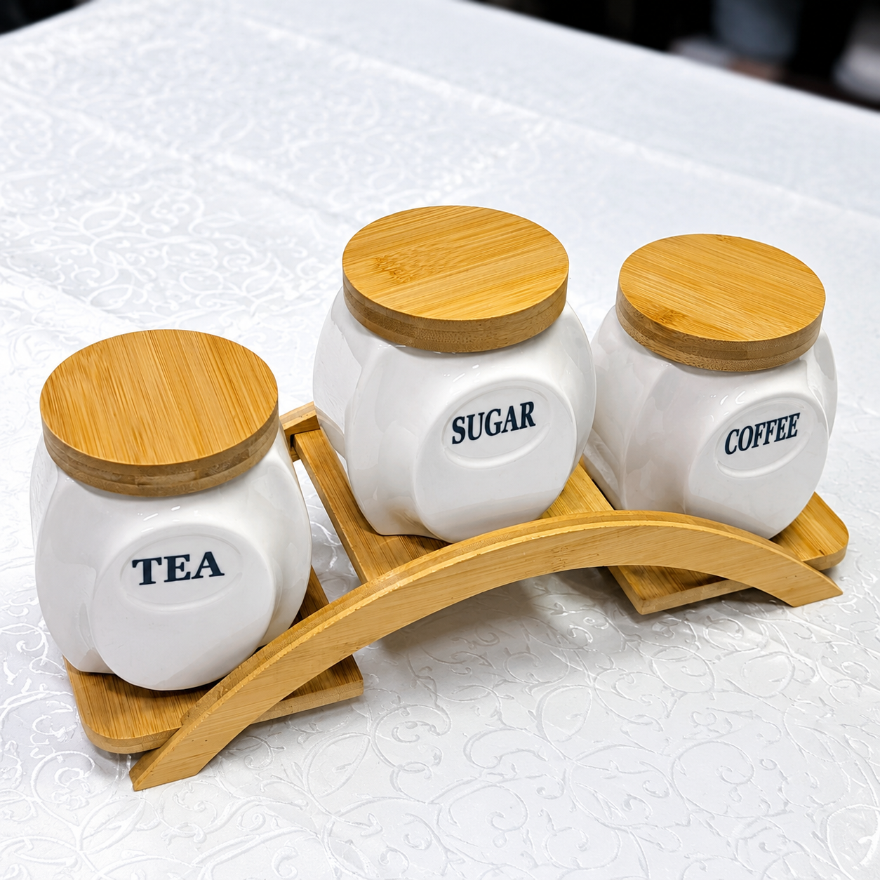 3-Piece Ceramic Kitchen Storage Jar Set with Bamboo Lids