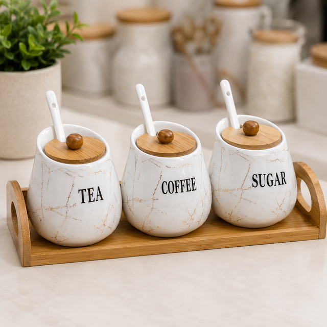 Ceramic Kitchen Storage Jar with Bamboo Lid &amp; Spoon spn