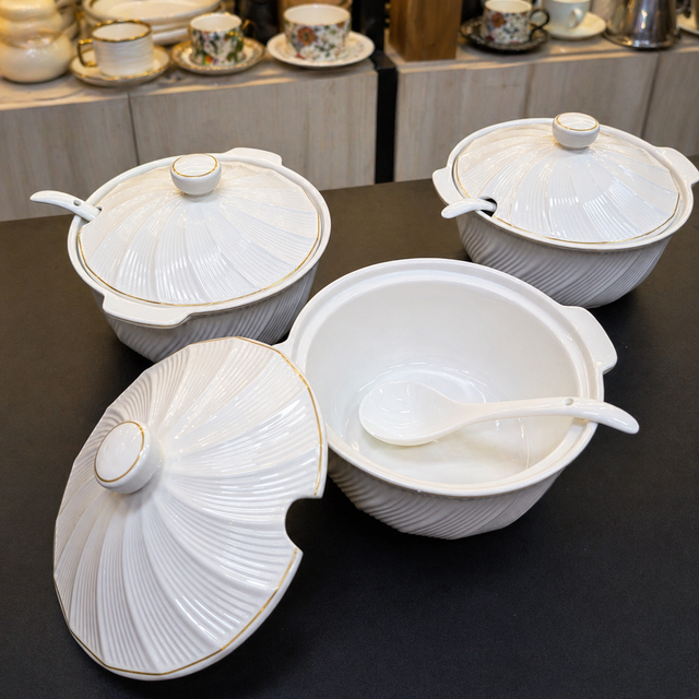 Ceramic Serving Bowls Set with Lid 3pcs