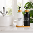 Ceramic Soap & Lotion Dispenser Set with Bamboo Holder njr