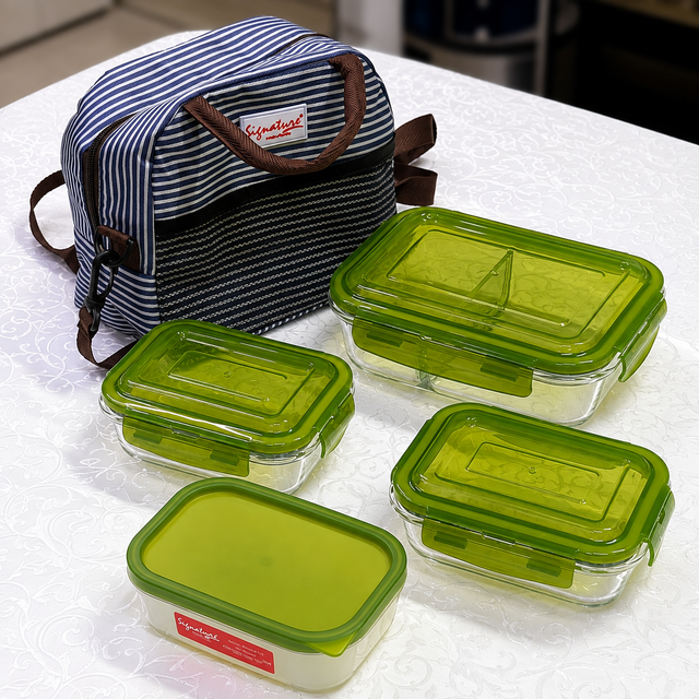 4-Piece Glass Lunch Box Set with Insulated Lunch Bag
