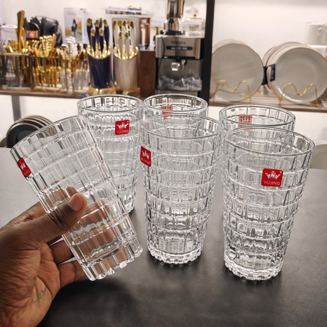 Tall Crystal Cut water Drinking Glasses (Set of 6)