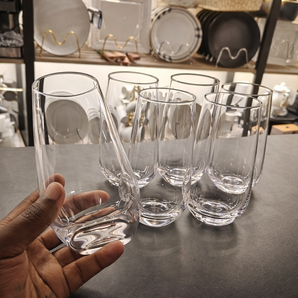 Sleek, crystal-clear drinking glasses 6pcs