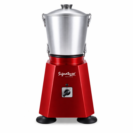 Professional cassava grinder with a powerful motor, large stainless steel jug, sharp toothed blades, and sturdy base, designed for efficient grinding in commercial and heavy-duty kitchen use.