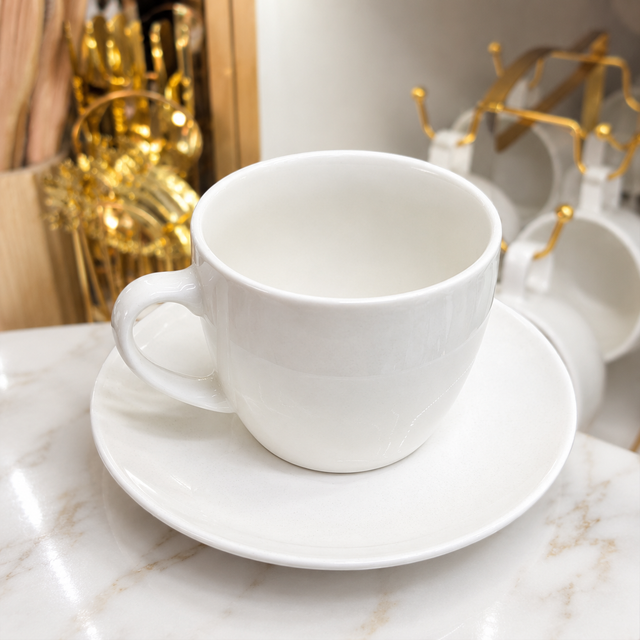 Classic Ceramic Cup & Saucer Set – Set of 6