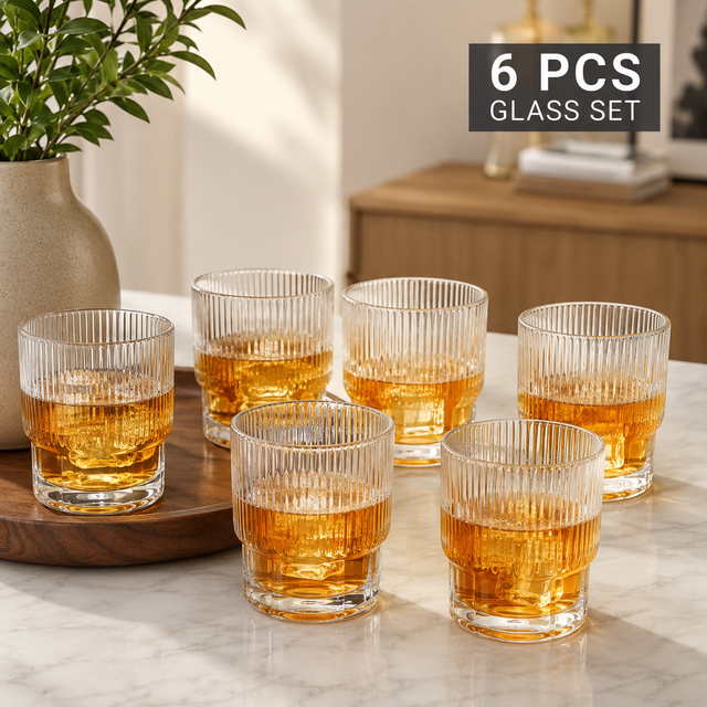Ribbed Crystal Whiskey Glass Set (Set of 6)
