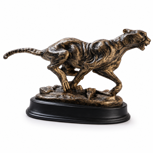 Luxury running cheetah sculpture for home and office décor in Kenya. Elegant wildlife figurine symbolizing speed, strength, success, and ambition.