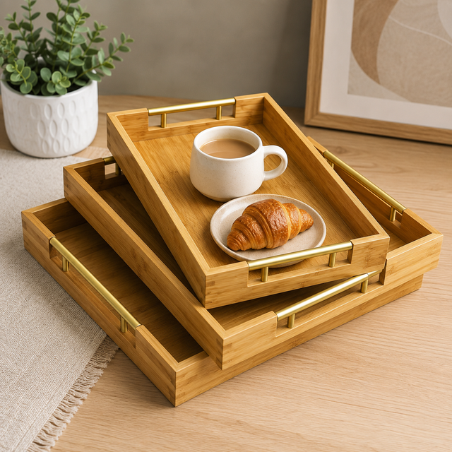 Multi-functional Bamboo Food storage Trays 3pcs