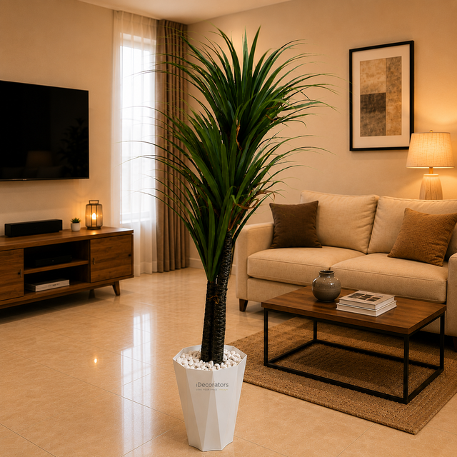 This premium artificial Dracaena tree is perfect for living rooms, offices, receptions, hotels, Airbnbs, restaurants, and modern homes