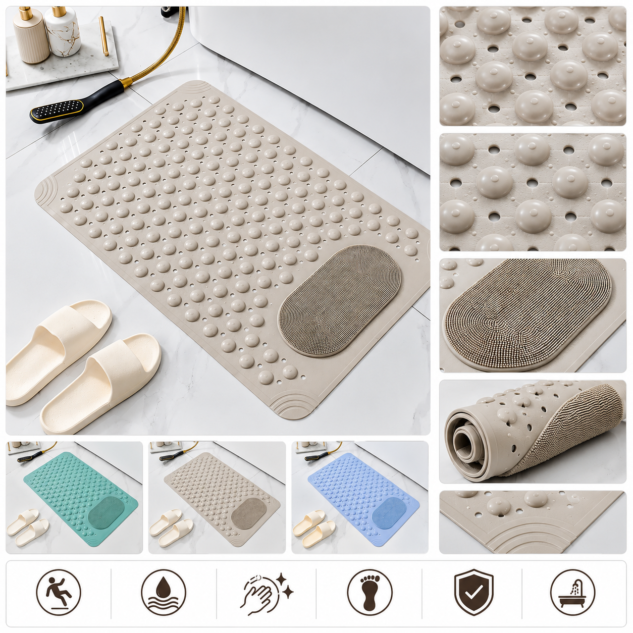 Non Slip Shower Mat Kenya – waterproof anti-slip bathroom mat with strong suction support and drainage holes perfect for preventing accidents on wet floors. Ideal for showers, toilets, bathtubs, and bathroom spaces in homes, Airbnb, salons, and hotels. Modern bathroom mat available in Nairobi with delivery across Kenya.