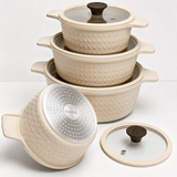 Cream Woven Texture Cookware Set with Glass Lids