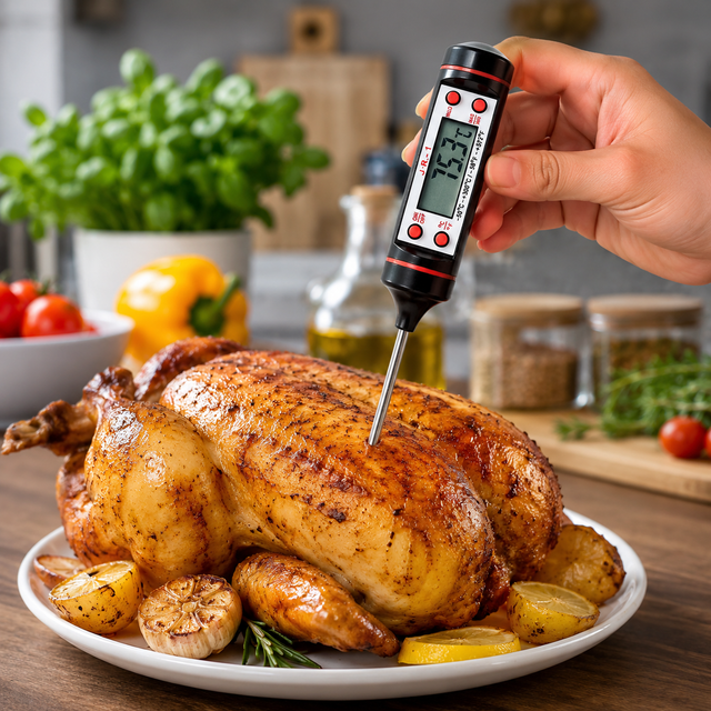 Digital food thermometer battery operated with led display