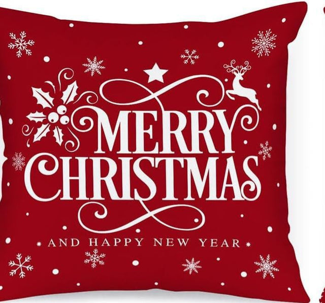 Christmas Throw Pillow Cover in Soft Plush, Merry Christmas and Snowflake Designs — 45 x 45 cm san