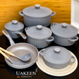 UAKEEN Germany VK27 11-piece grey die-cast cookware set with ceramic non-stick coating, casseroles, saucepan, frying pan and roaster