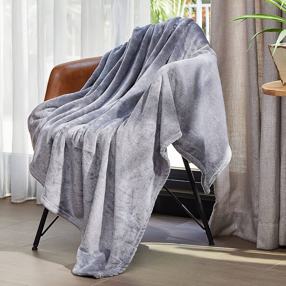 Coral Fleece Throw Blanket – Silver Grey (6 × 6 ft)