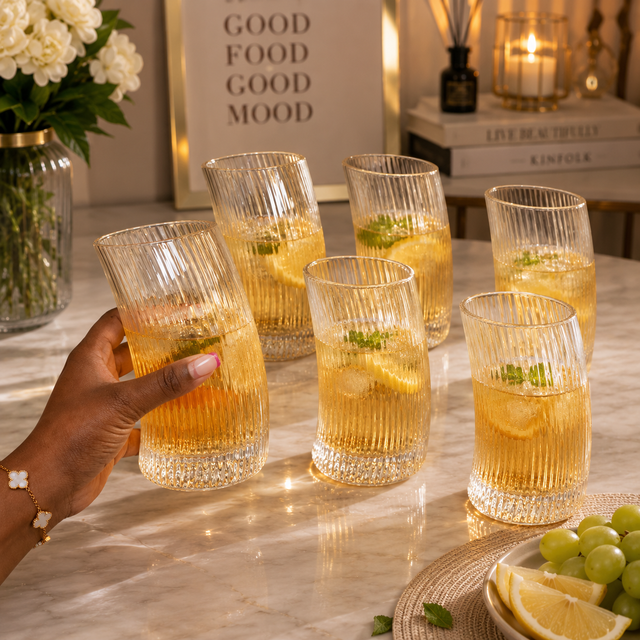 Curved Ribbed Drinking Glass