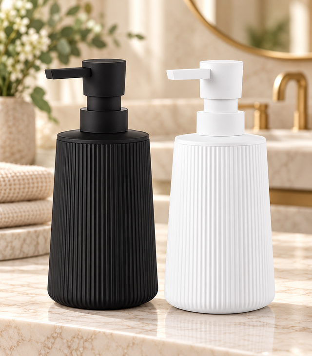 Black WHITE: Soap dispenser black matte ribbed with pump bathroom counter — iDecorators Kenya