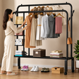 Double Pole Clothes Rack with Storage &amp; Wheels