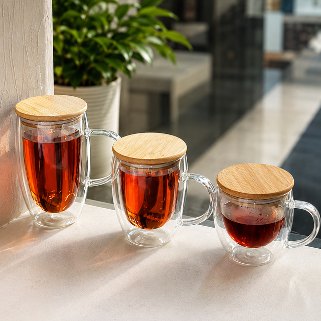 Double Wall Glass Cup with Bamboo Lid