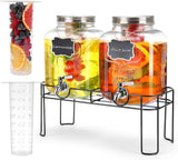 Double glass juice dispenser with stand and taps for lemonade, fruit juice and iced tea serving in Kenya