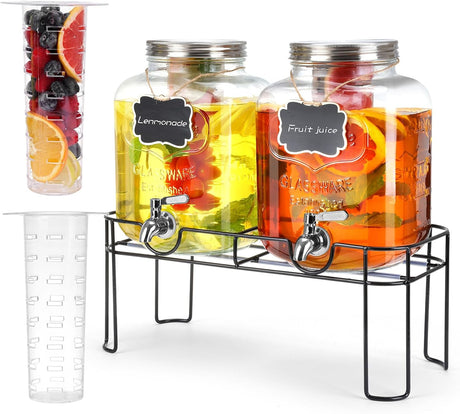 Double glass juice dispenser with stand and taps for lemonade, fruit juice and iced tea serving in Kenya