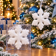 Christmas snowflake ornament white glitter hanging on flocked tree — iDecorators Kenya