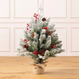 Mini Christmas tree frosted with red berries and burlap base tabletop — iDecorators Kenya