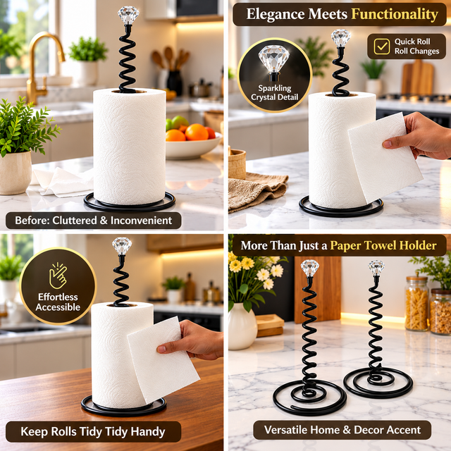 Black Metal Spiral Design Kitchen Paper Roll Holder spn