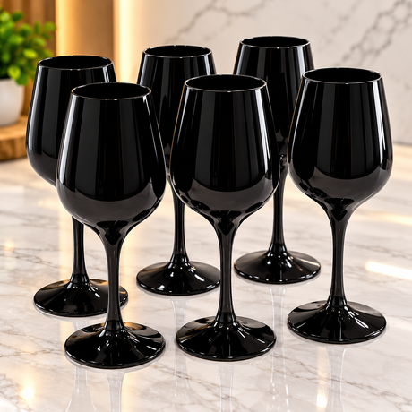 Plain black Wine Glasses, 350ml — 6 Pieces spn