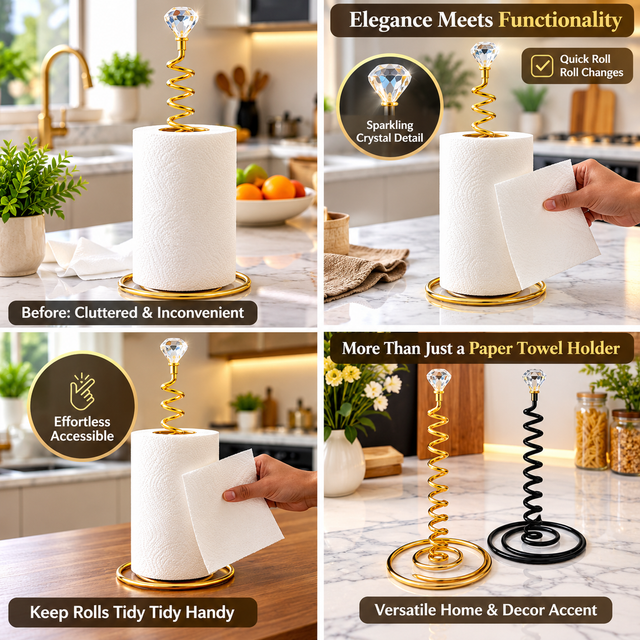 Gold Metal Spiral Design Kitchen Paper Roll Holder spn