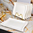 White Heavy Rectangular Ceramic Dinner Plates with Wavy Edges — 6 Pieces spn