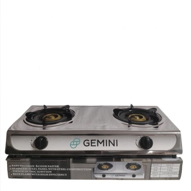 GAS COOKER WITH GLASS TOP &amp; STAINLESS STEEL BODY ( 2-Burner)