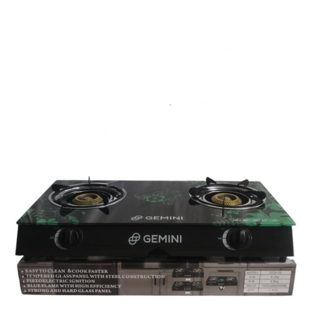 GAS COOKER WITH GLASS TOP &amp; STAINLESS STEEL BODY ( 2-Burner)