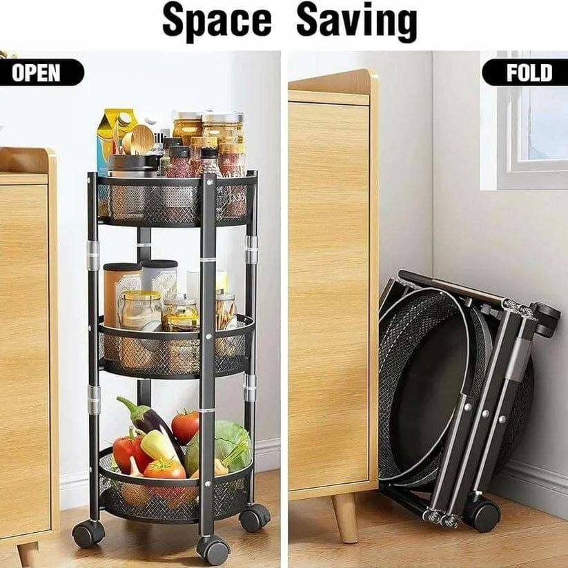 Foldable round rotating multi layer rack
