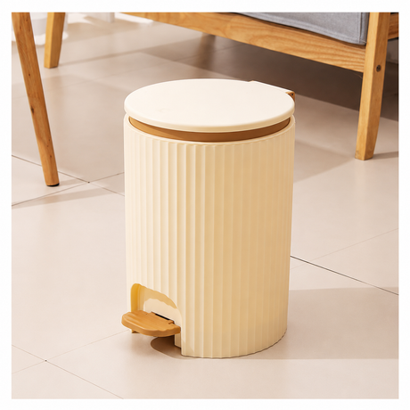 Foot Pedal Push Dustbin — Hard Plastic Beige