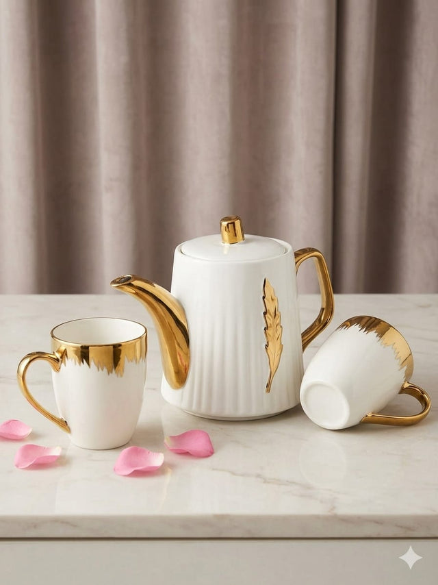 Gold detail kettle +4pc cups
