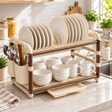 Dish rack aluminium wood-grain 2 tier with drainer tray and cutlery holder — iDecorators Kenya