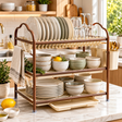 Dish rack aluminium wood-grain 3 tier large with drainer and cup holders — iDecorators Kenya