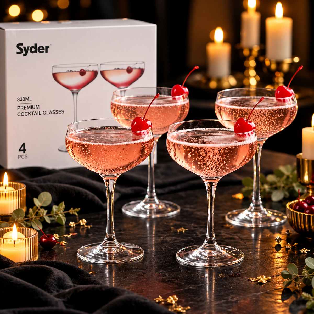 Cocktail glasses clear coupe stemmed glass, set of 4, 330ml — iDecorators Kenya