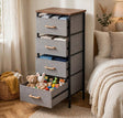 Drawer cabinet grey fabric drawers open with clothes and toys in bedroom — iDecorators Kenya