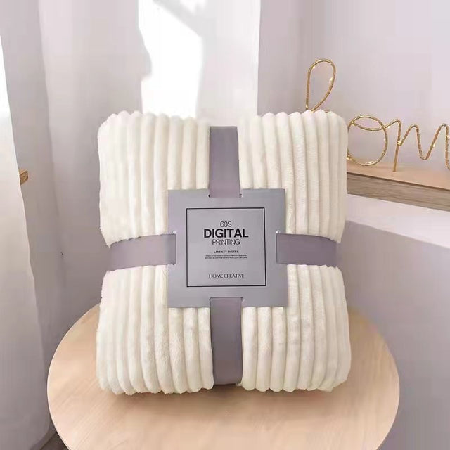 Cream: Ribbed fleece blanket cream flannel folded gift pack — iDecorators Kenya