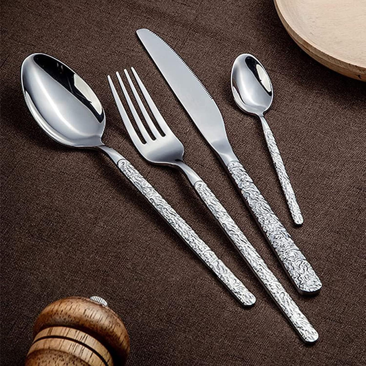 Hammered Stainless Steel Cutlery Set – 24PCS