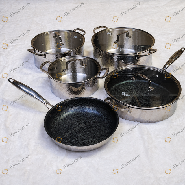 Hammered Triply Stainless Steel Cookware Set (VK 99 – Silver) 9pcs