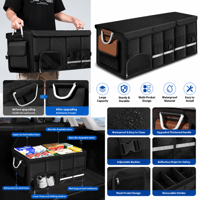 Heavy Duty Car Boot Organizer – 112L Foldable Trunk Storage Box (90×35×30cm)