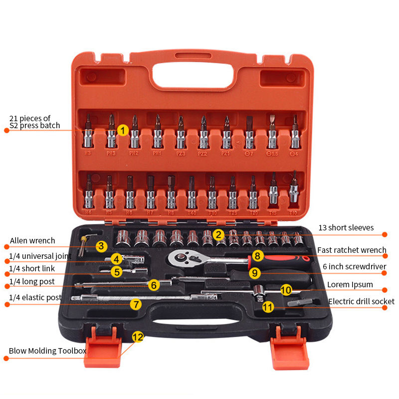 Mini Plug Set Tools Compact and Portable 46-Piece Socket Hand Tool Set with Plastic Case ...