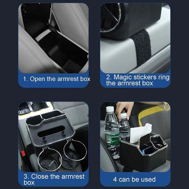 Large Capacity Car Armrest Storage Box with cup holder and tissue holder