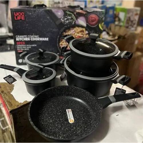 Cookware set black granite coating pots and fry pan with glass lids — iDecorators Kenya