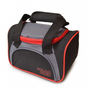 Grey portable insulated lunch bag with black carry handles and orange zip detailing