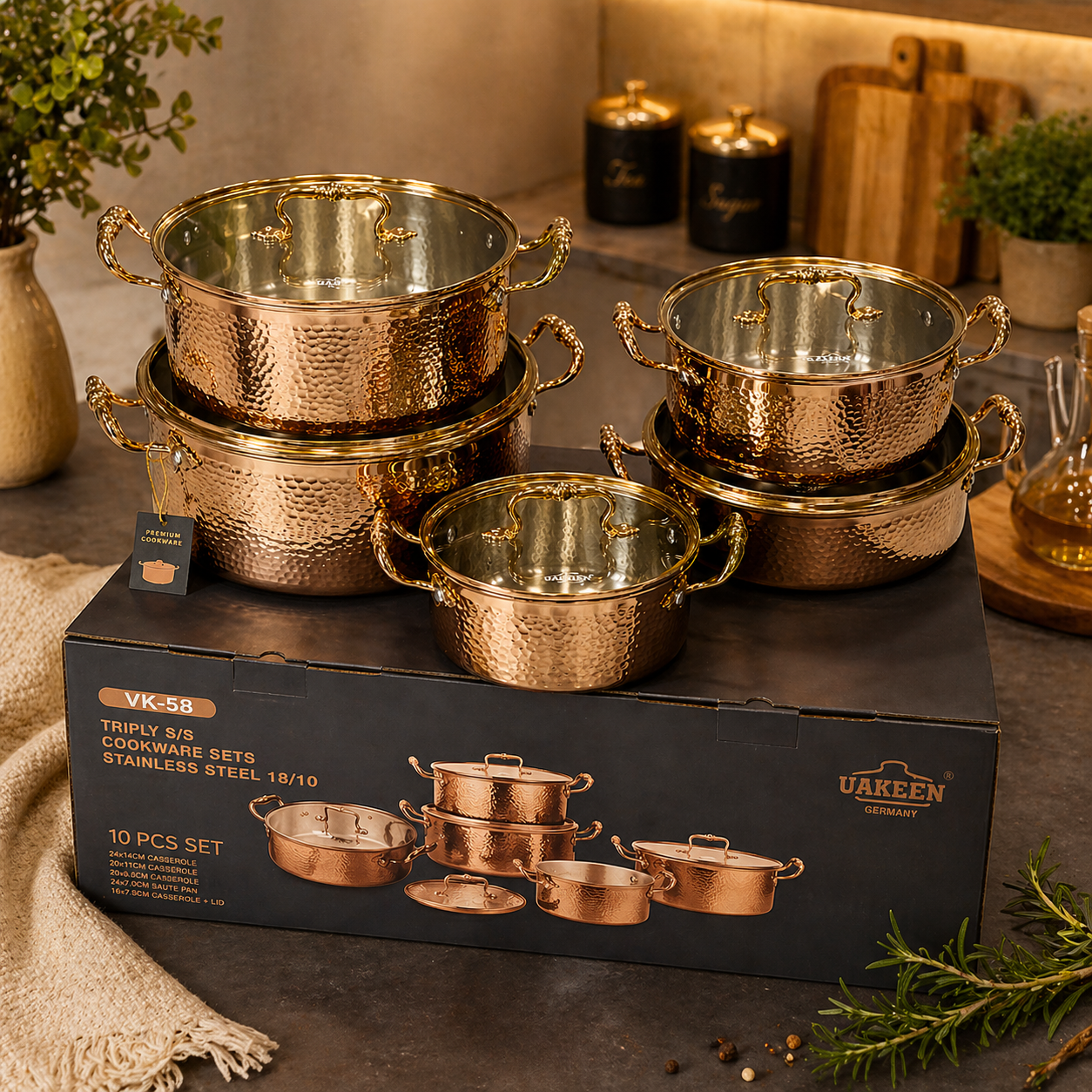 Triply Stainless Steel Cookware Set – Hammered Design 10pcs